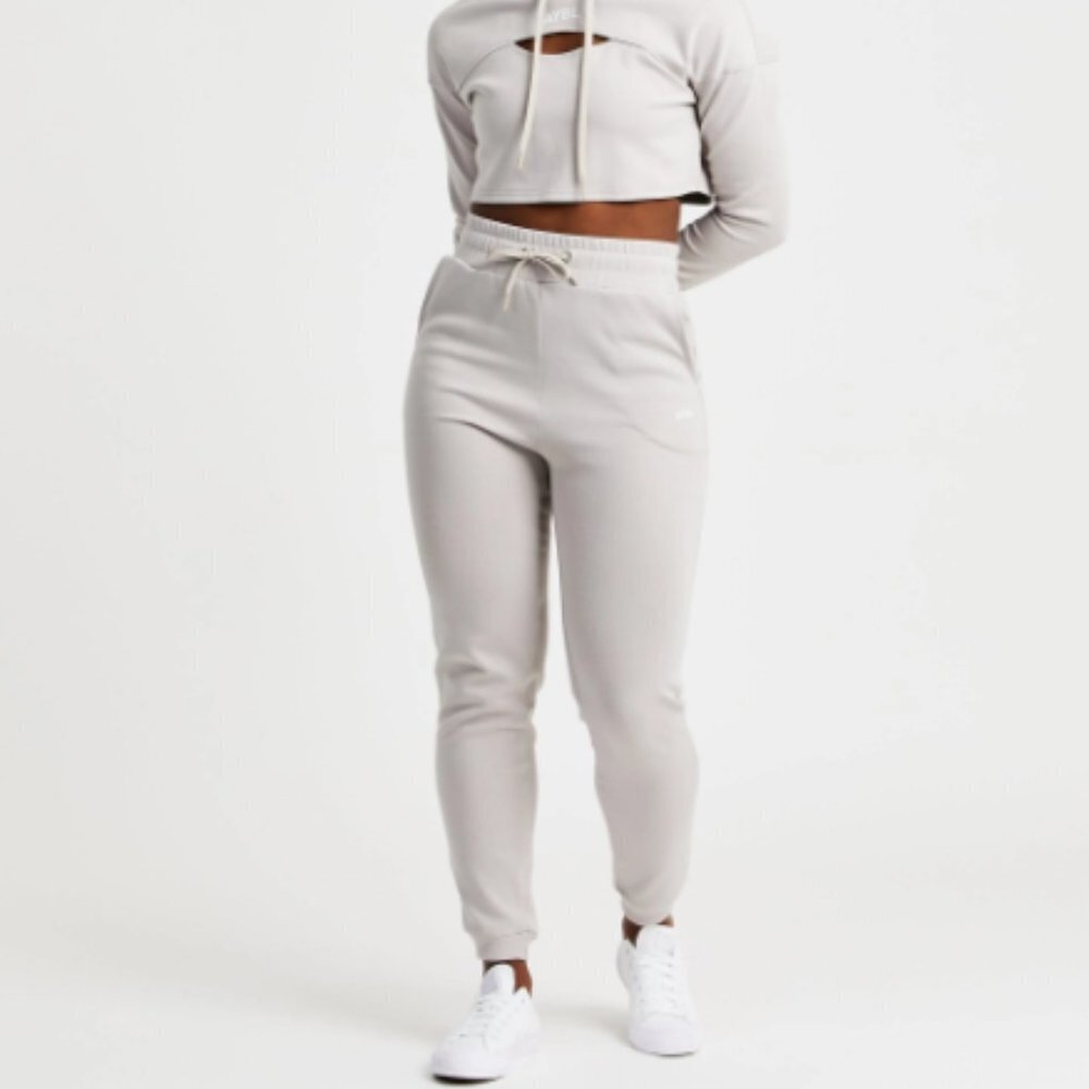 AYBL Everyday Comfy Sweatpant High Waist Joggers in Dove Gray / Tan Size Small